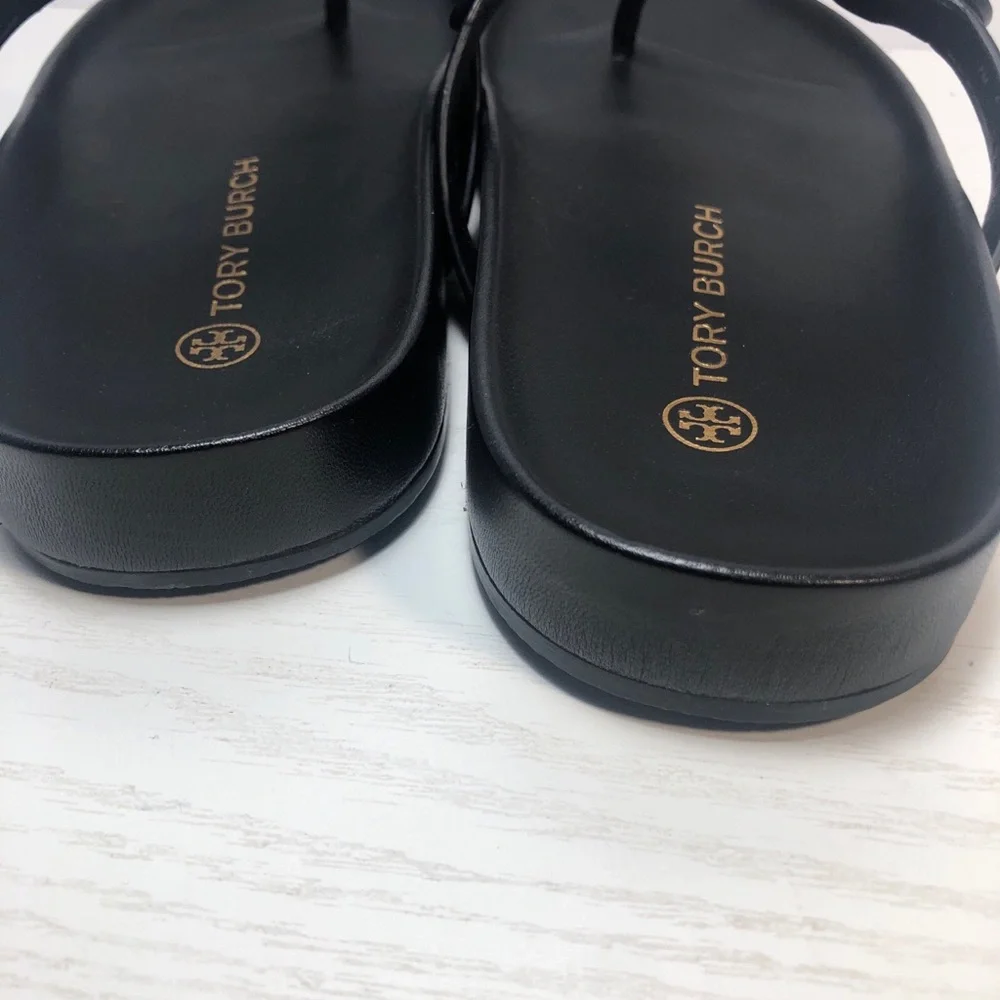 New Tory Burch Miller Cloud Leather Thong Black Sandals Women’s Size 7